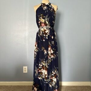 SHEIN High Neck Navy Floral Dress